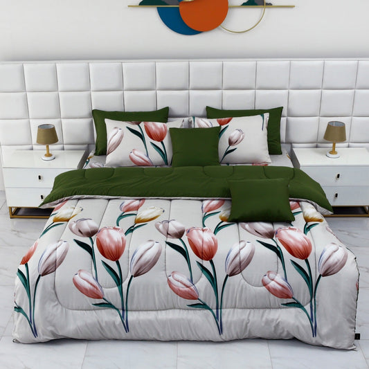 6 PCs Summer Comforter Set-Tulip Bed Spread Apricot