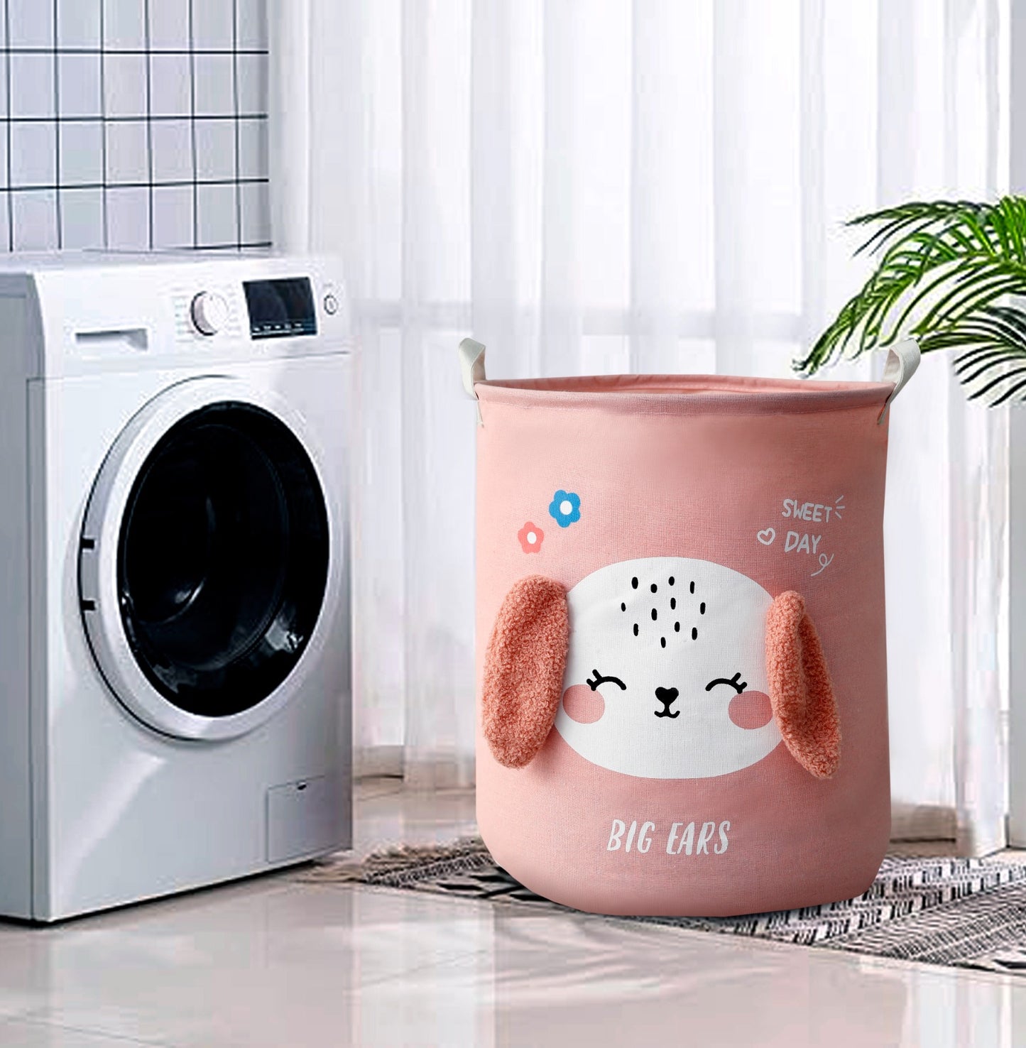 Kids Collapsible Laundry Basket-Pink Puppet Apricot