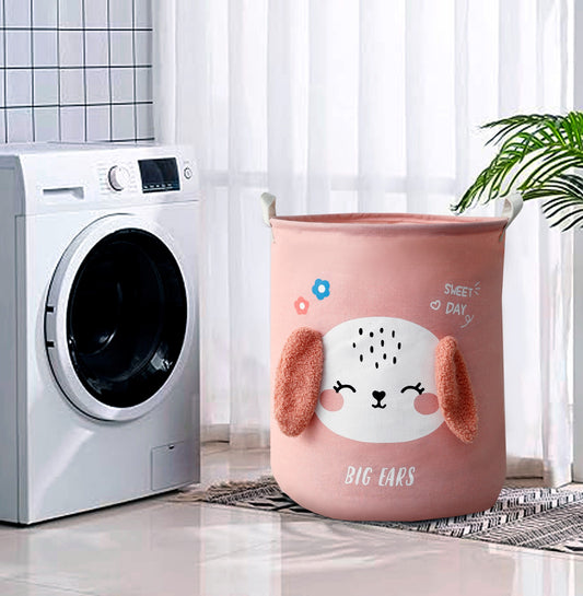 Kids Collapsible Laundry Basket-Pink Puppet  Apricot