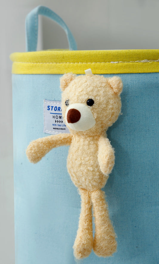 Kids Collapsible Laundry Basket-Blue Teddy  Apricot