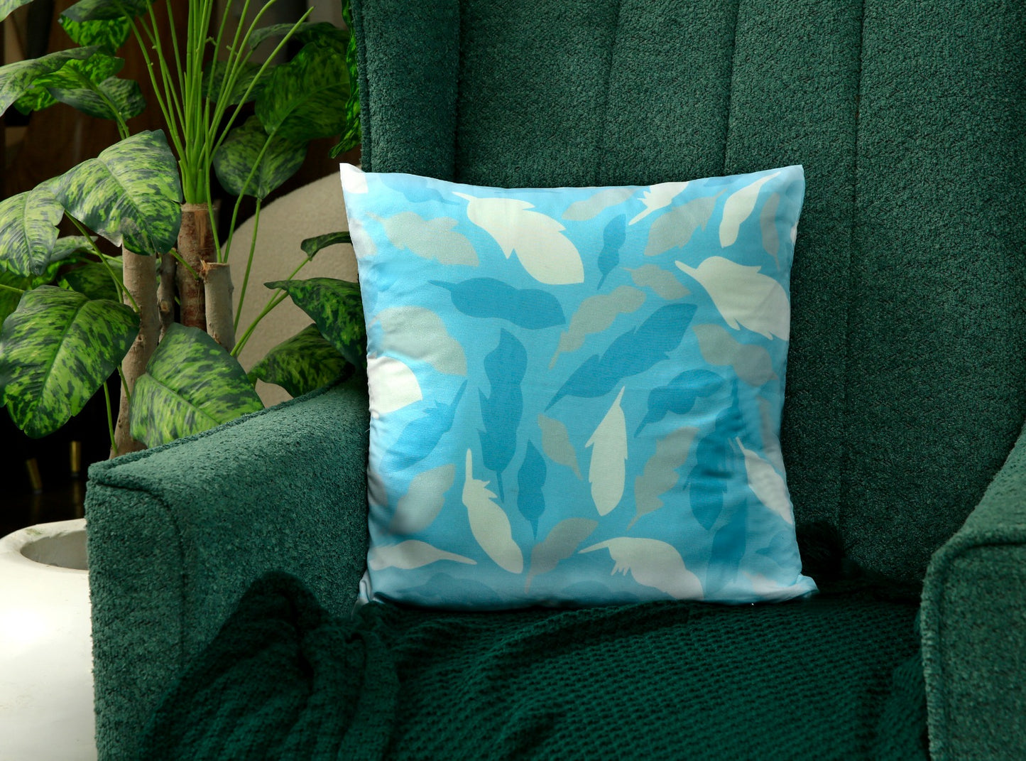 4 PCs Digital Printed Cotton Cushions-Ocean Blue cushions Apricot