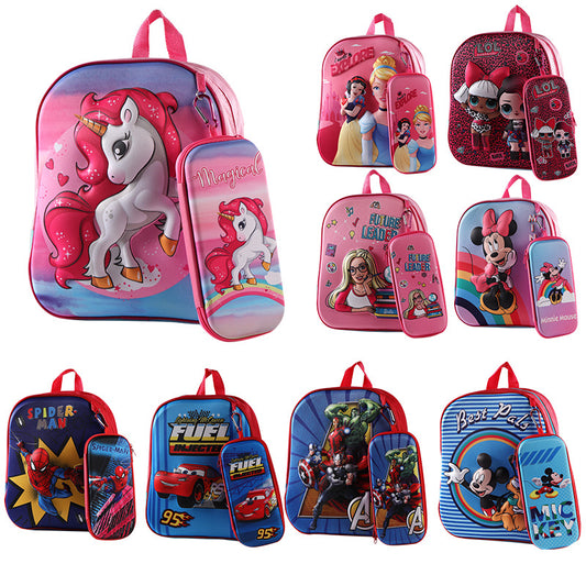 2 PCs Kids School Bag with Geometry Box-Spider Man  Apricot
