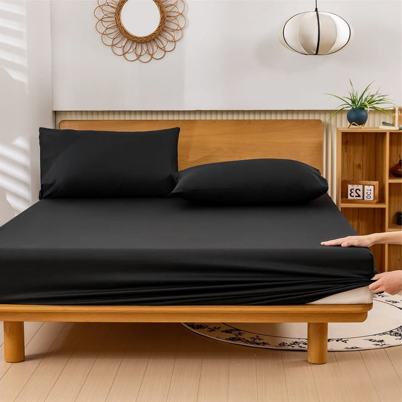 Fitted Bed Sheet-Dyed Black Fitted Sheets Apricot