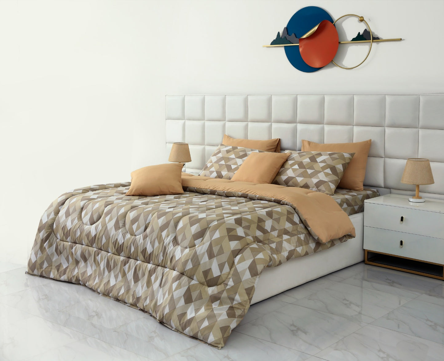 8 PCs Winter Comforter Set-Beige Triangle