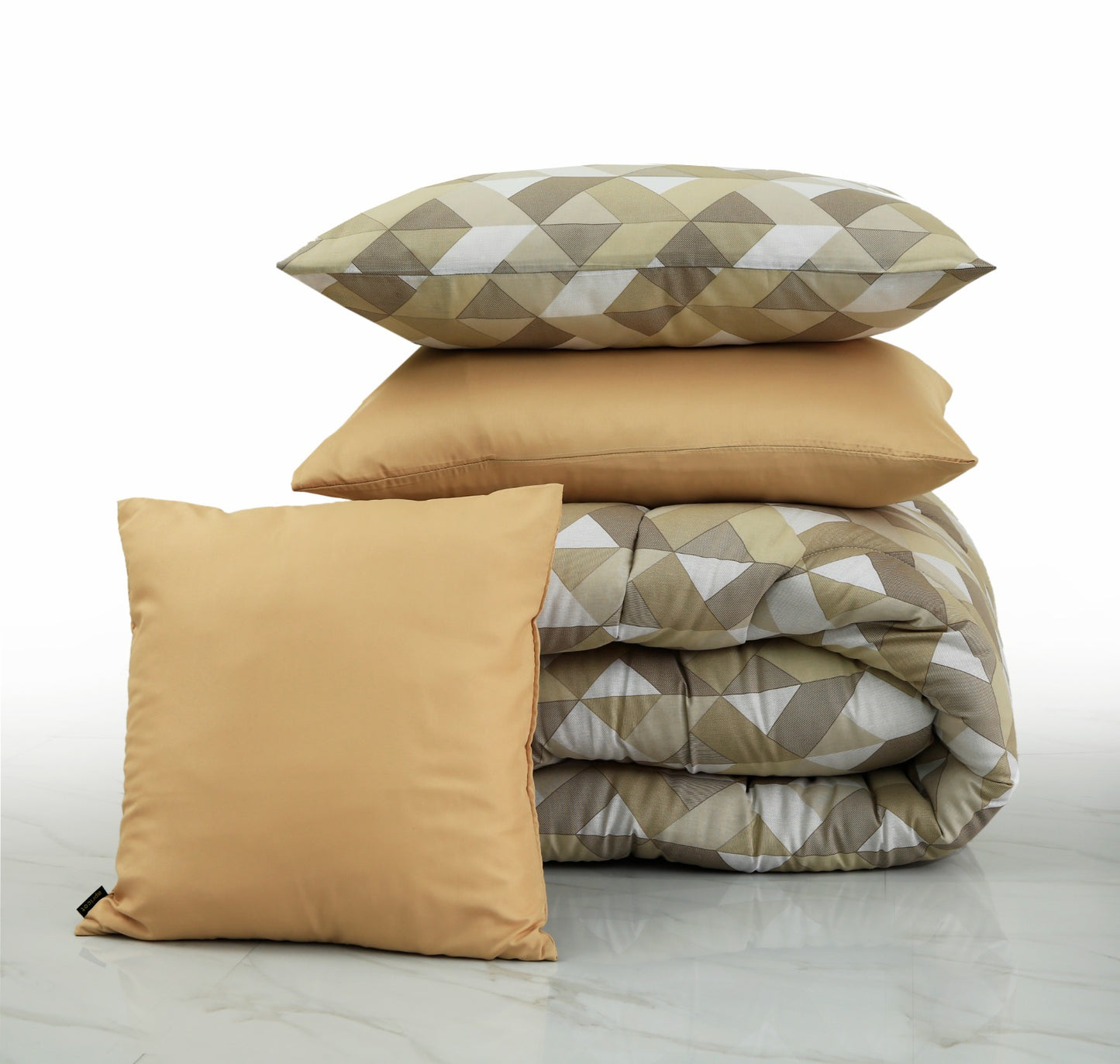 8 PCs Winter Comforter Set-Beige Triangle