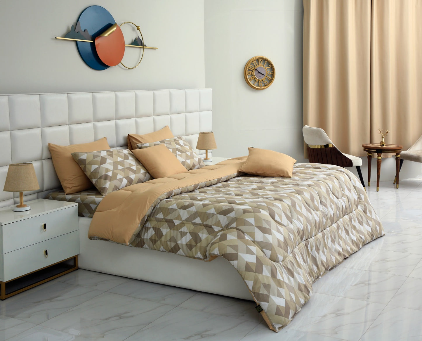 8 PCs Winter Comforter Set-Beige Triangle