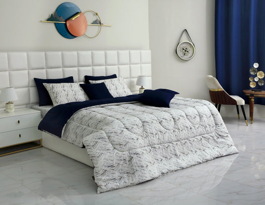 8 PCs Winter Comforter Set-Blue Texture Comforters Apricot