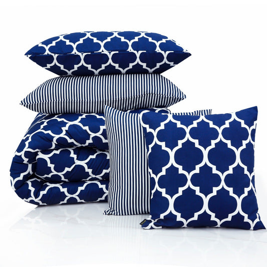 8 PCs Winter Comforter Set-Blue Geometric Comforters Apricot