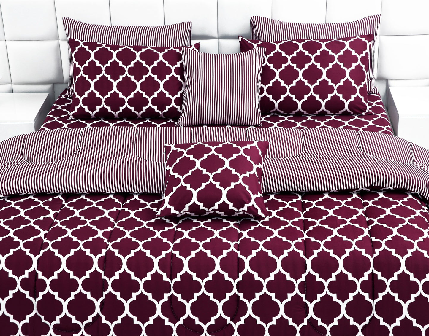8 PCs Winter Comforter Set-Plum Geometric