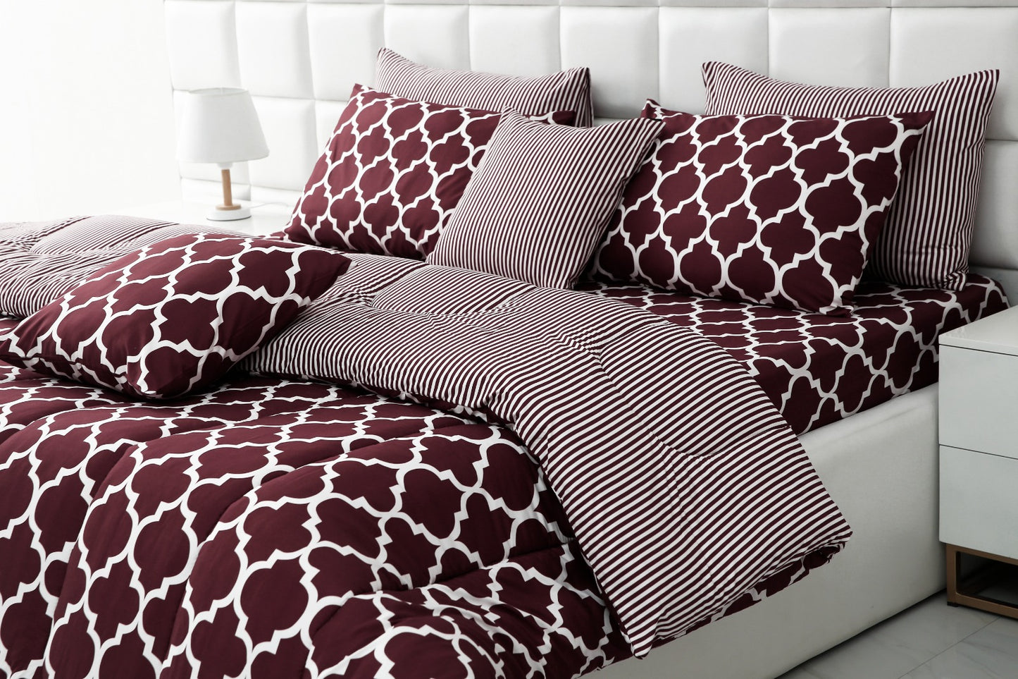 8 PCs Winter Comforter Set-Plum Geometric