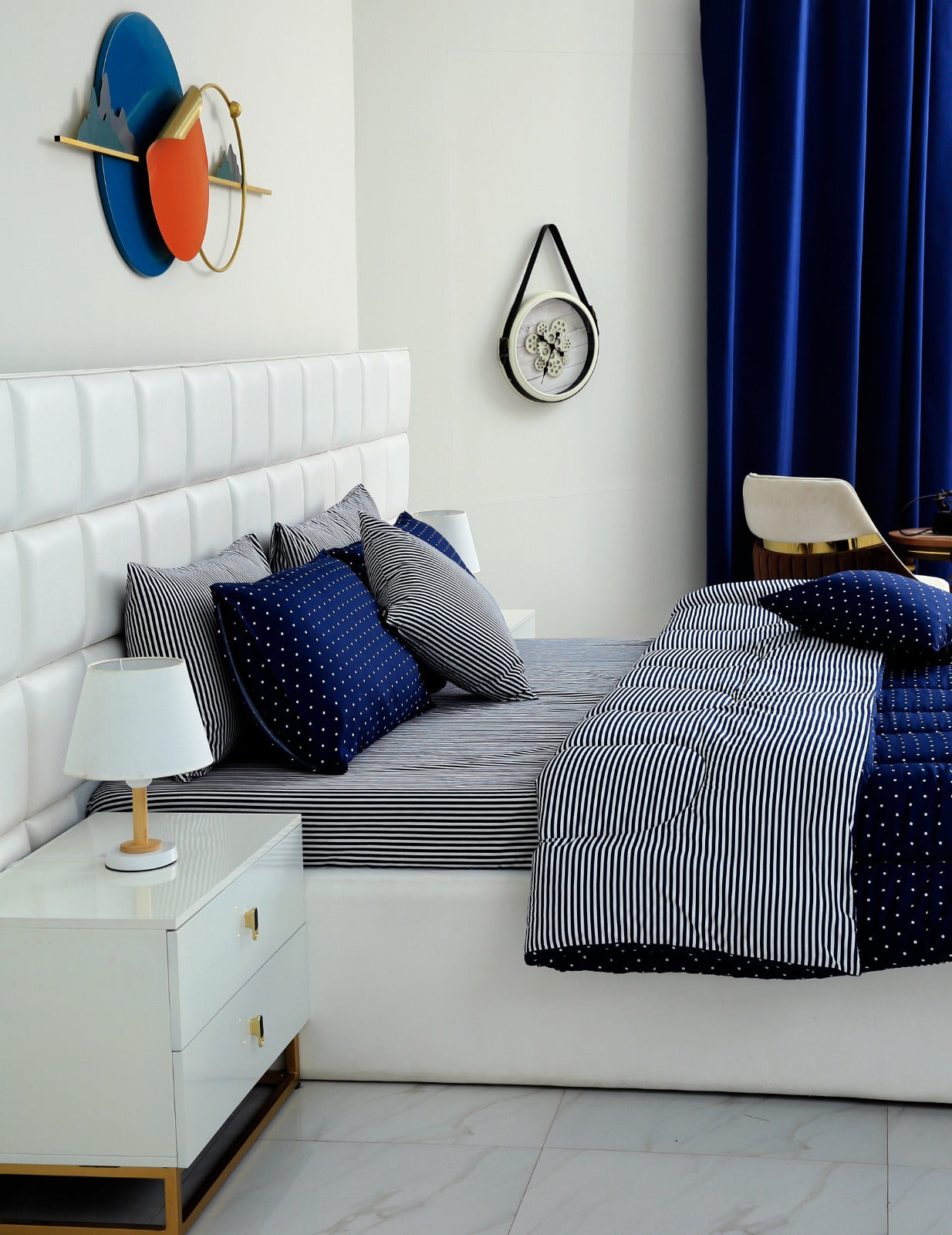 8 PCs Winter Comforter Set-Blue Polka Comforters Apricot