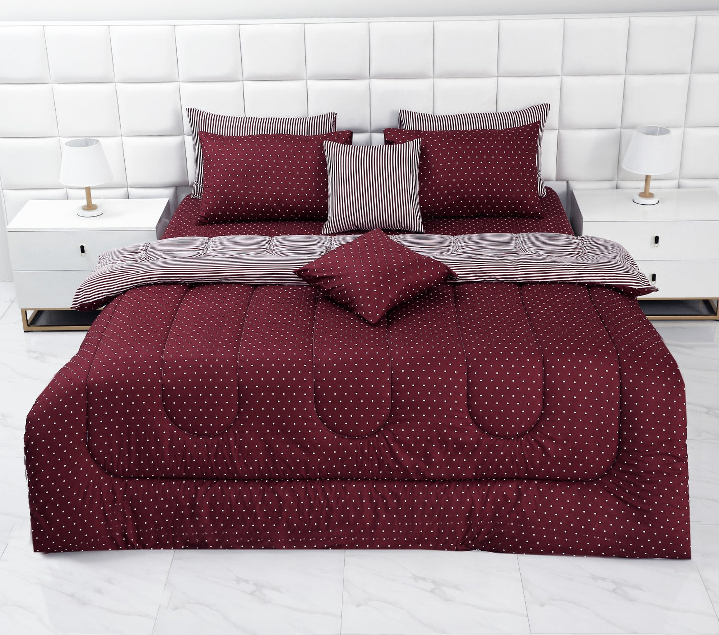 8 PCs Winter Comforter Set-Plum Polka