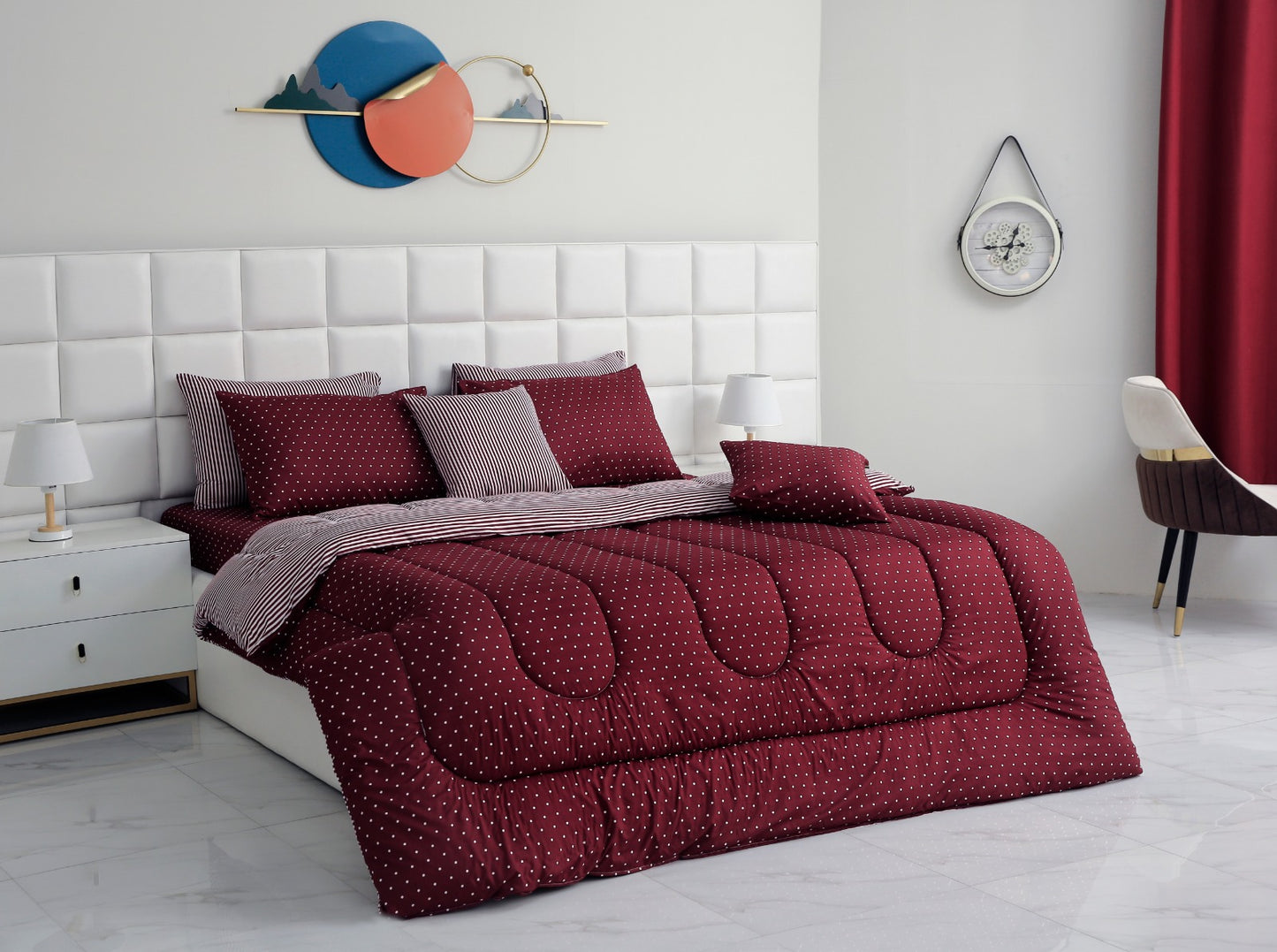 8 PCs Winter Comforter Set-Plum Polka