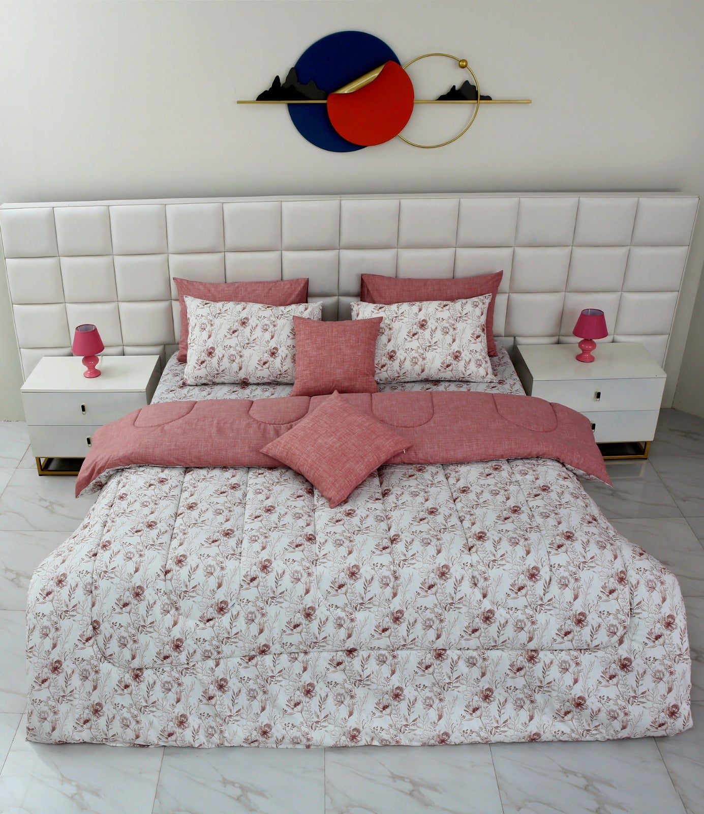 8 PCs Winter Comforter Set-Oriental poppy Comforters Apricot