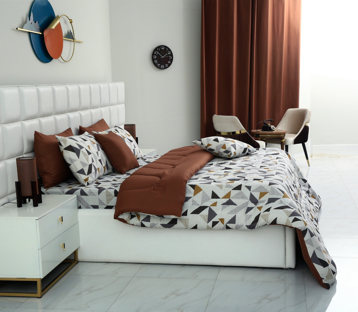 8 PCs Winter Comforter Set-Brown Triangle Comforters Apricot