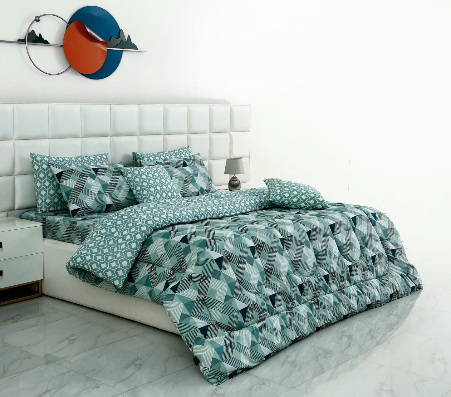 8 PCs Winter Comforter Set-Mint Geometric Comforters Apricot