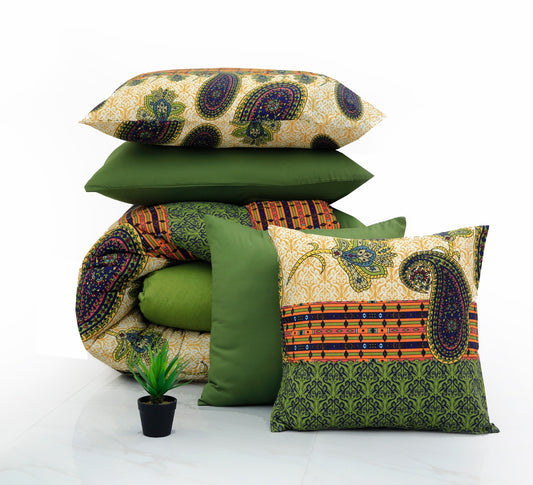 1 PC Double Winter Comforter-Green Paisleys Comforters Apricot