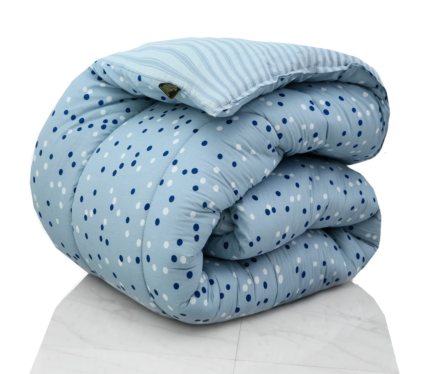 1 PC Double Winter Comforter-Sky Blue Polka Comforters Apricot