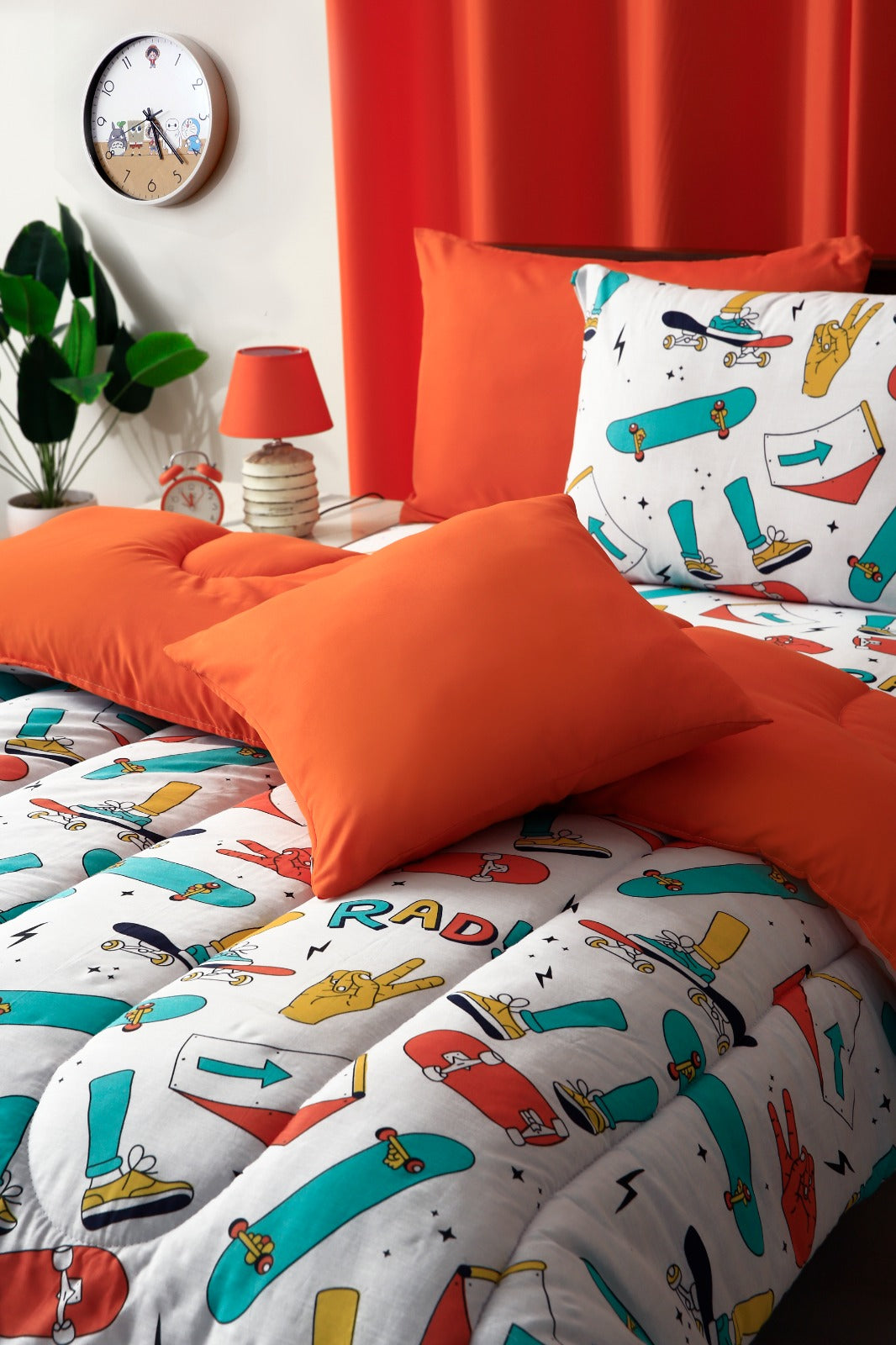 5 PCs Single Kids Comforter Set-Skates Comforters Apricot