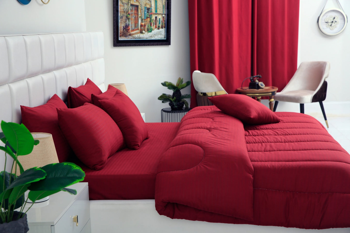 8 PCs Winter Comforter Set- Maroon Comforters Apricot