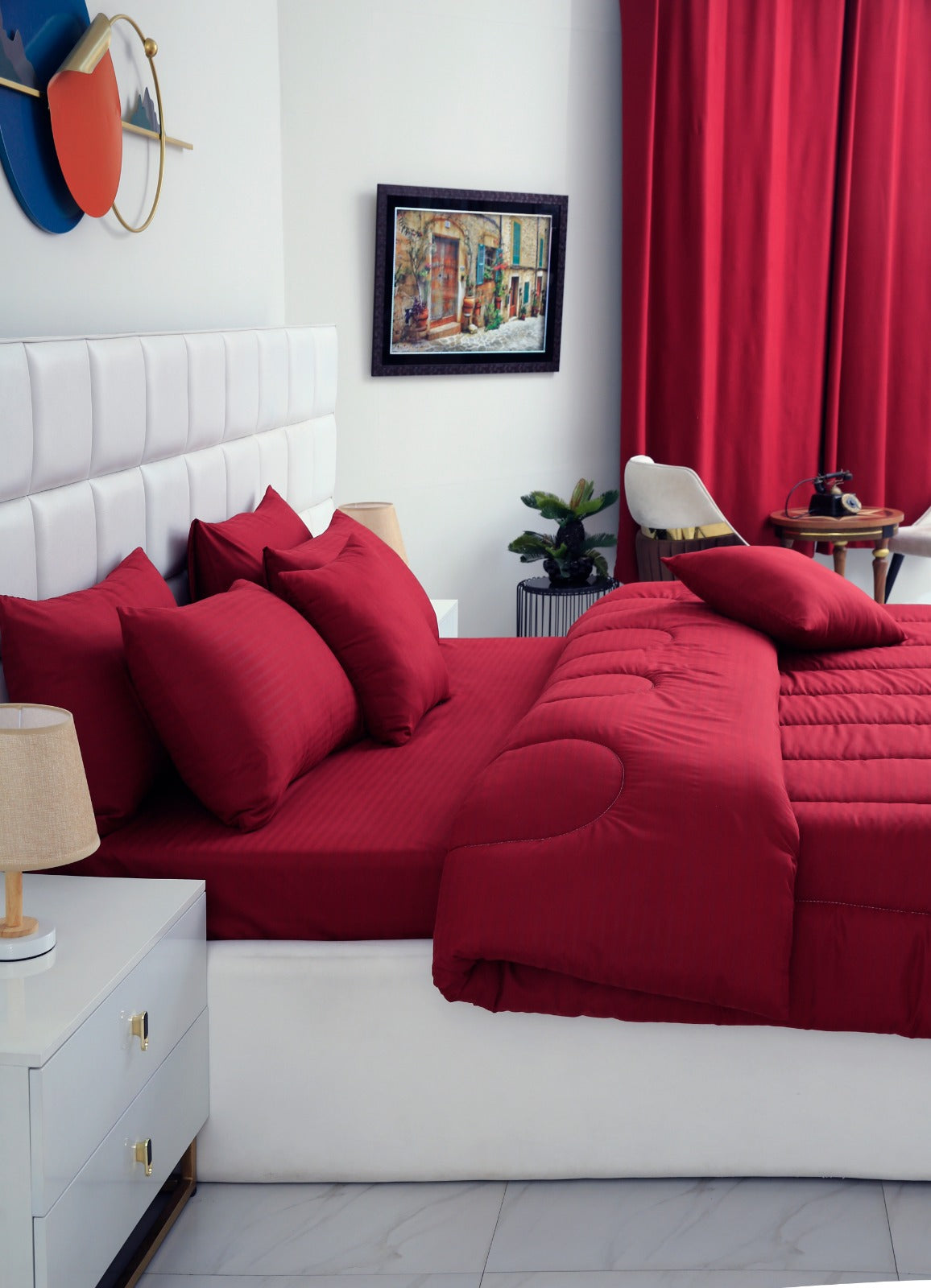 8 PCs Winter Comforter Set- Maroon Comforters Apricot