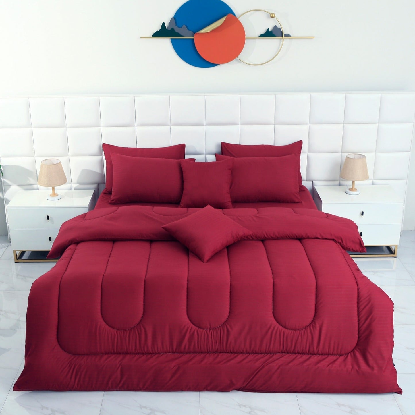 8 PCs Winter Comforter Set- Maroon Comforters Apricot