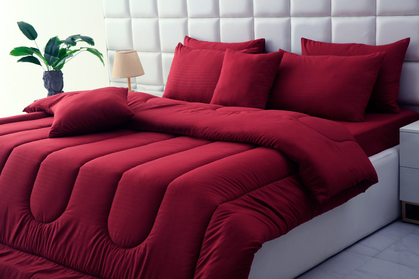 8 PCs Winter Comforter Set- Maroon Comforters Apricot