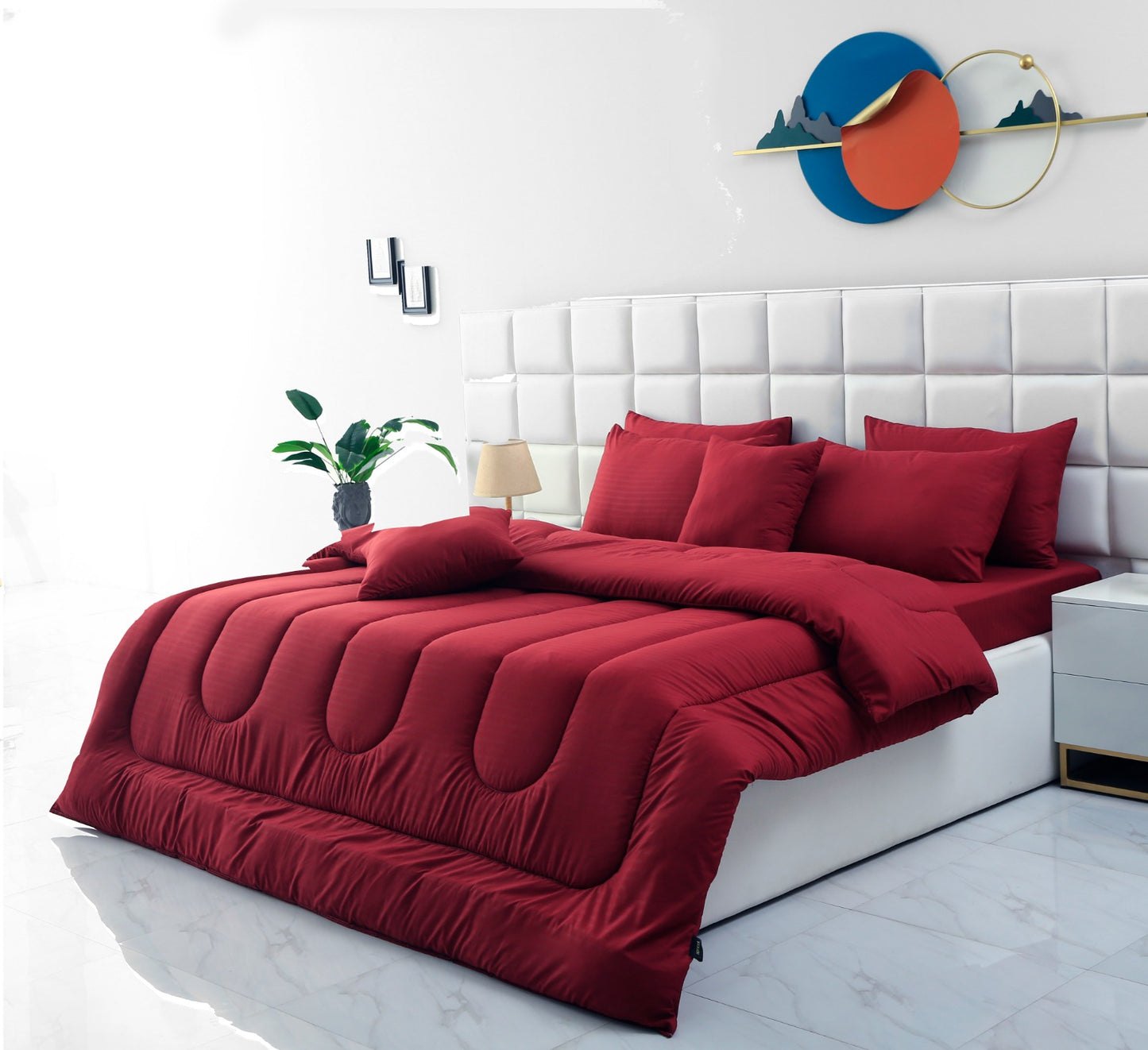 8 PCs Winter Comforter Set- Maroon Comforters Apricot