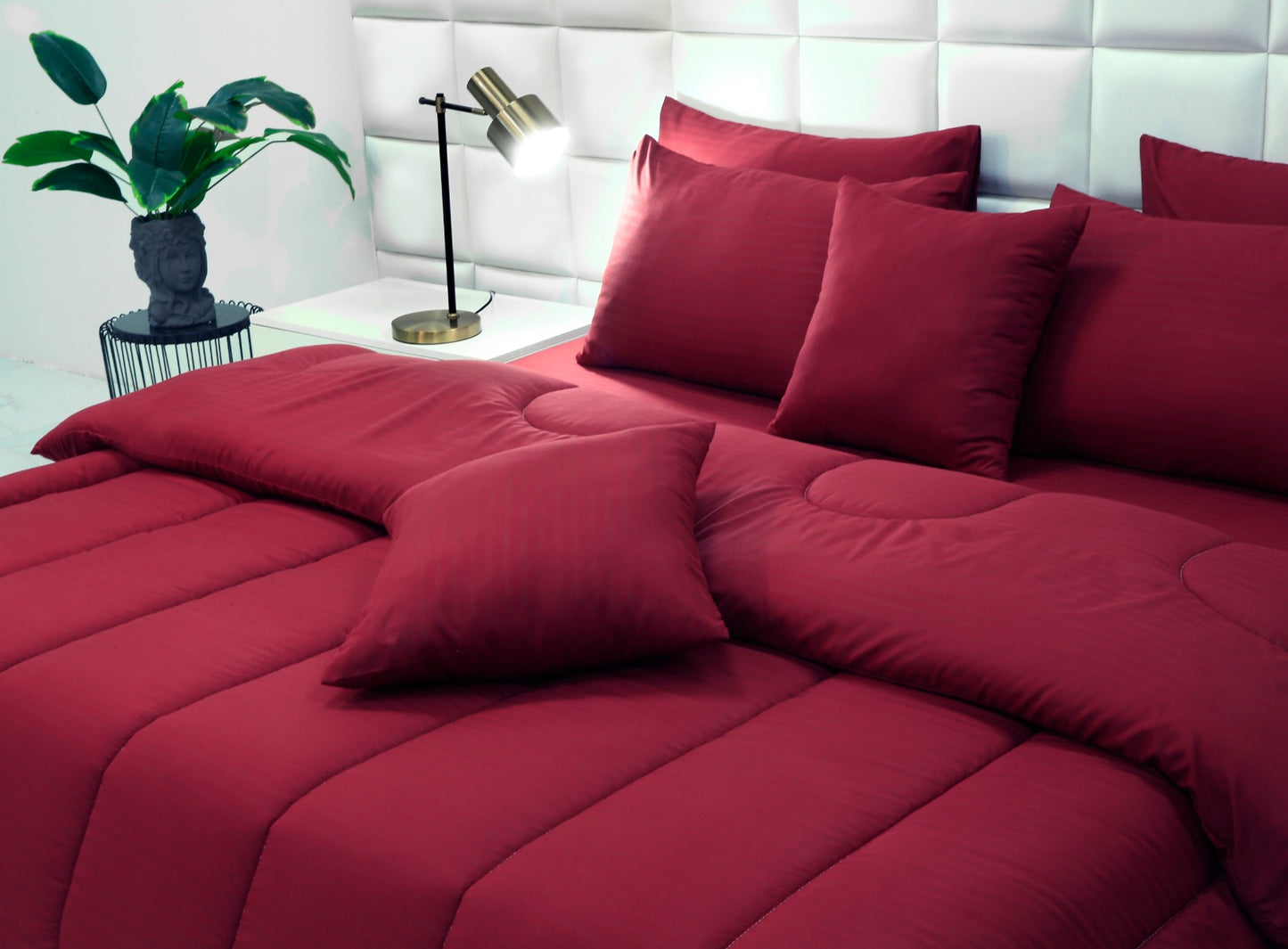 8 PCs Winter Comforter Set- Maroon Comforters Apricot