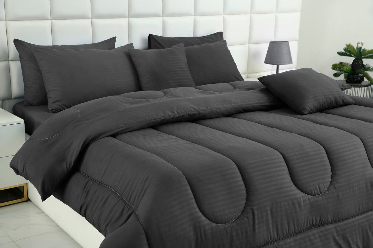 8 PCs Winter Razai Set- Solid Grey Comforters Apricot