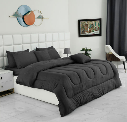 8 PCs Winter Comforter Set-Dyed Grey Comforters Apricot