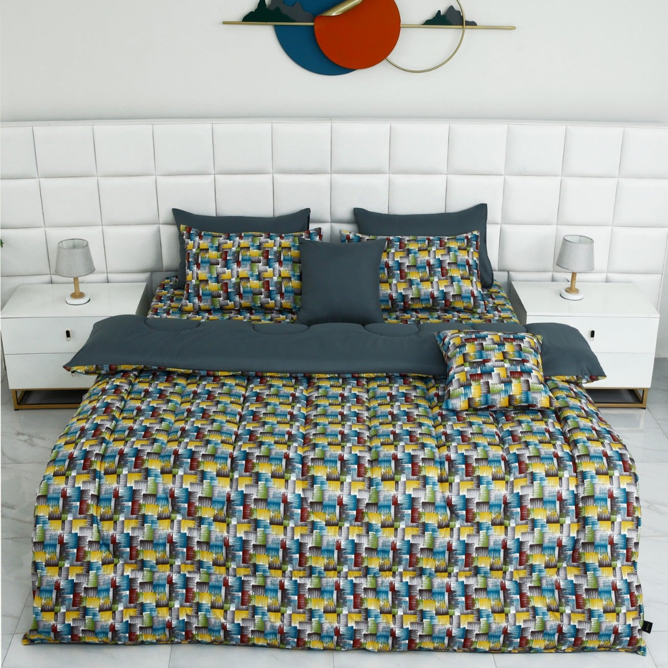 8 PCs Winter Comforter Set-Multi Ombre (Grey Reverse) Comforters Apricot