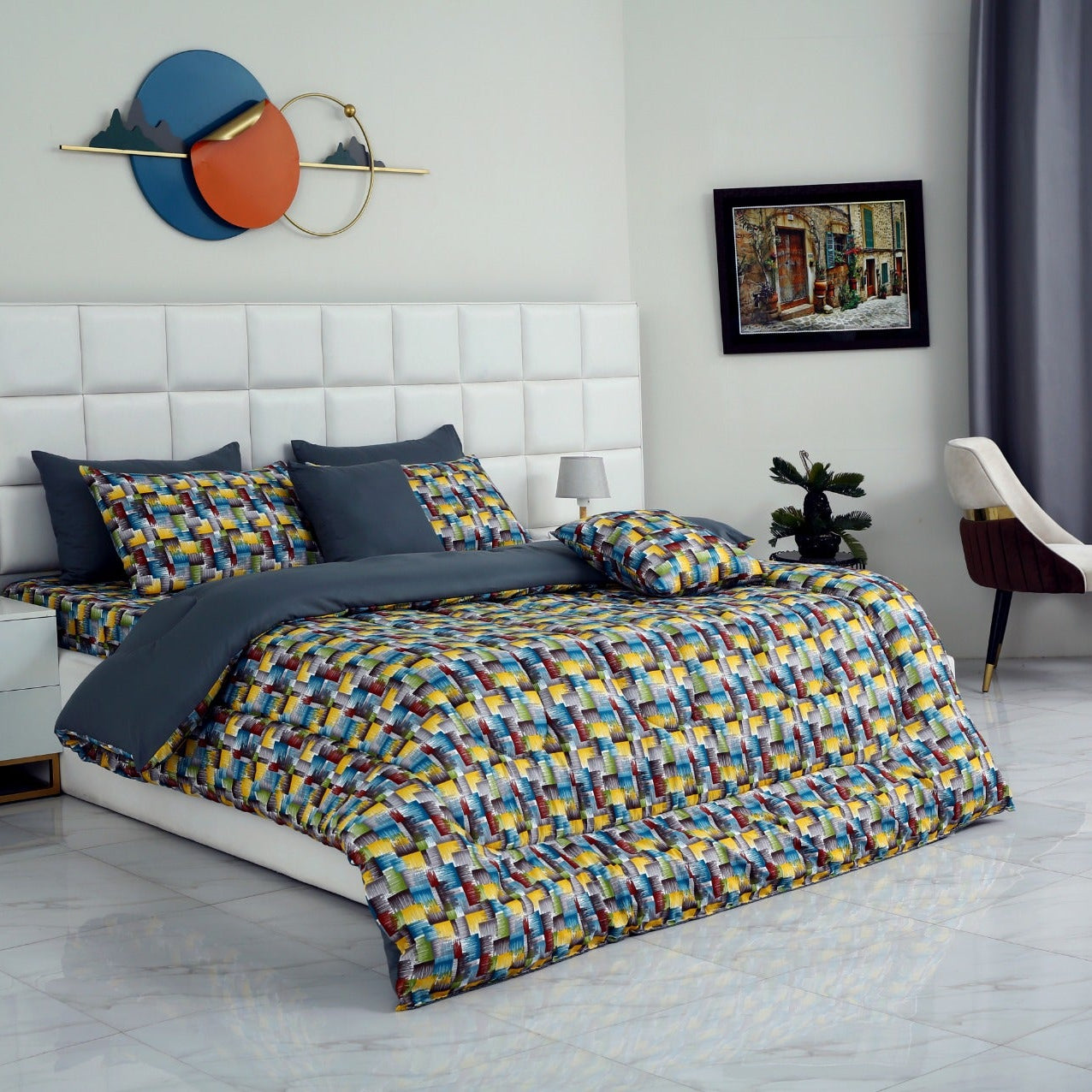 8 PCs Winter Comforter Set-Multi Ombre (Grey Reverse) Comforters Apricot