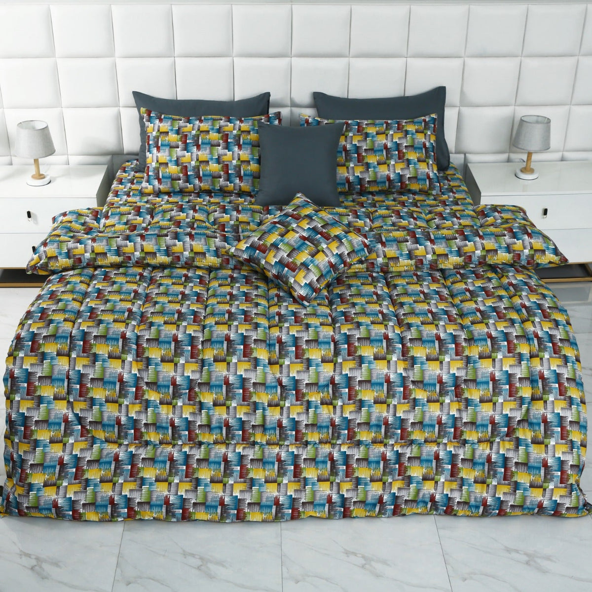 8 PCs Winter Razai Set-Multi Ombre Comforters Apricot