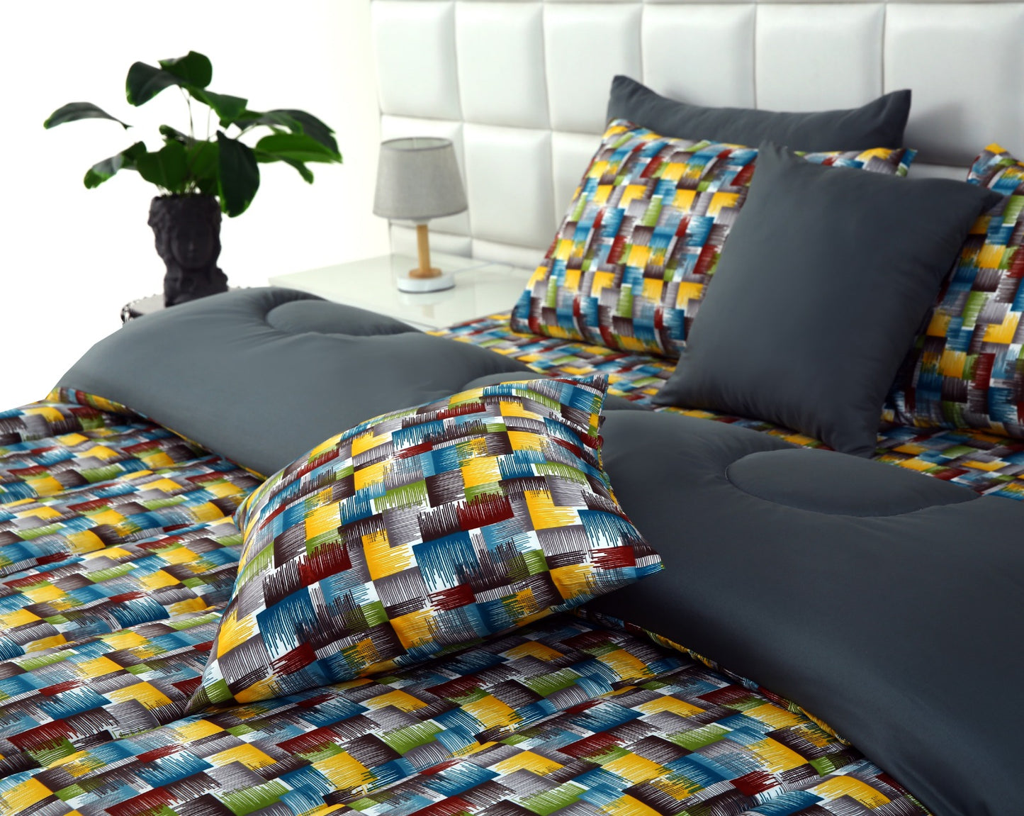 8 PCs Winter Comforter Set-Multi Ombre (Grey Reverse) Comforters Apricot