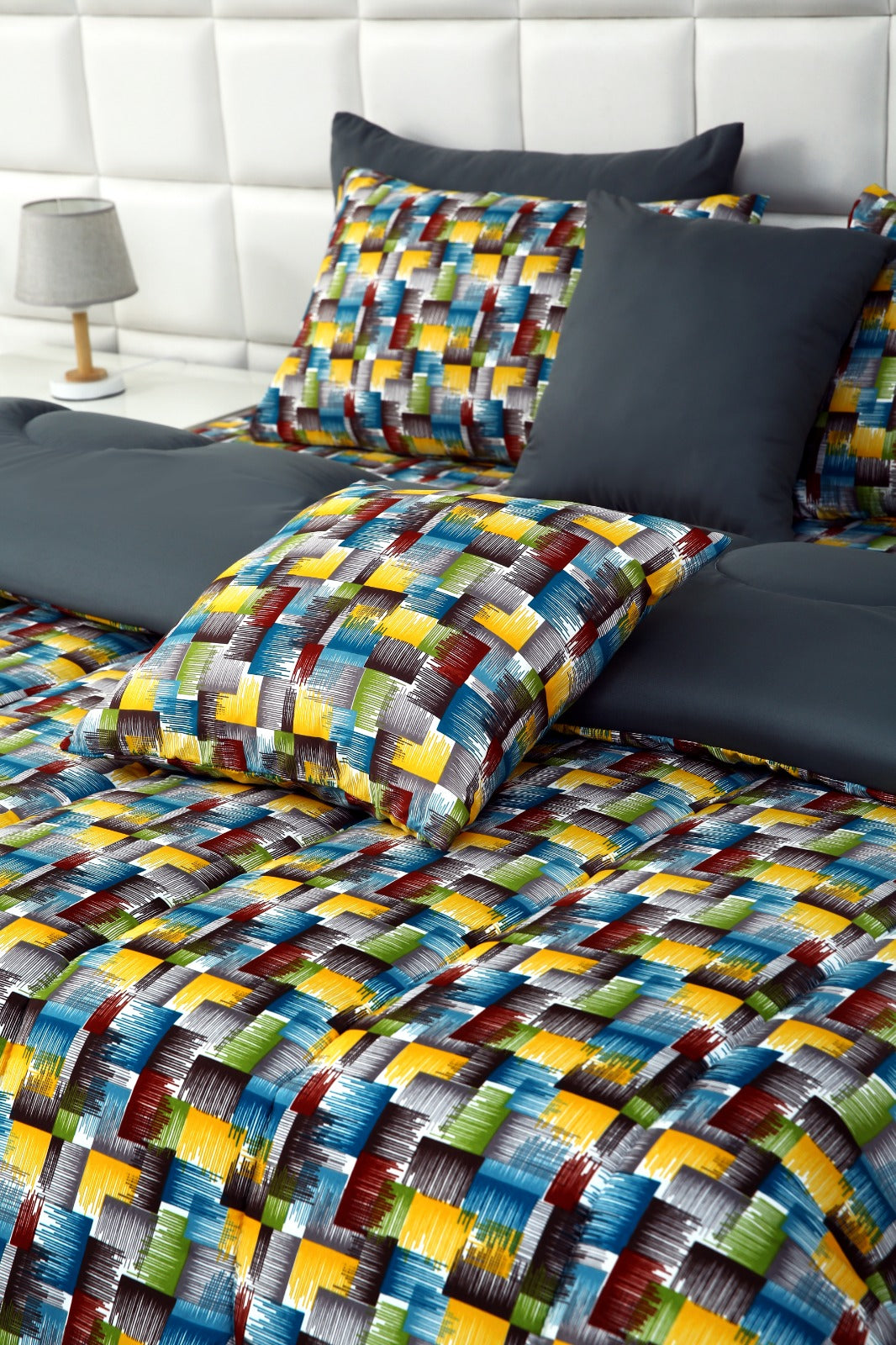 8 PCs Winter Comforter Set-Multi Ombre (Grey Reverse) Comforters Apricot