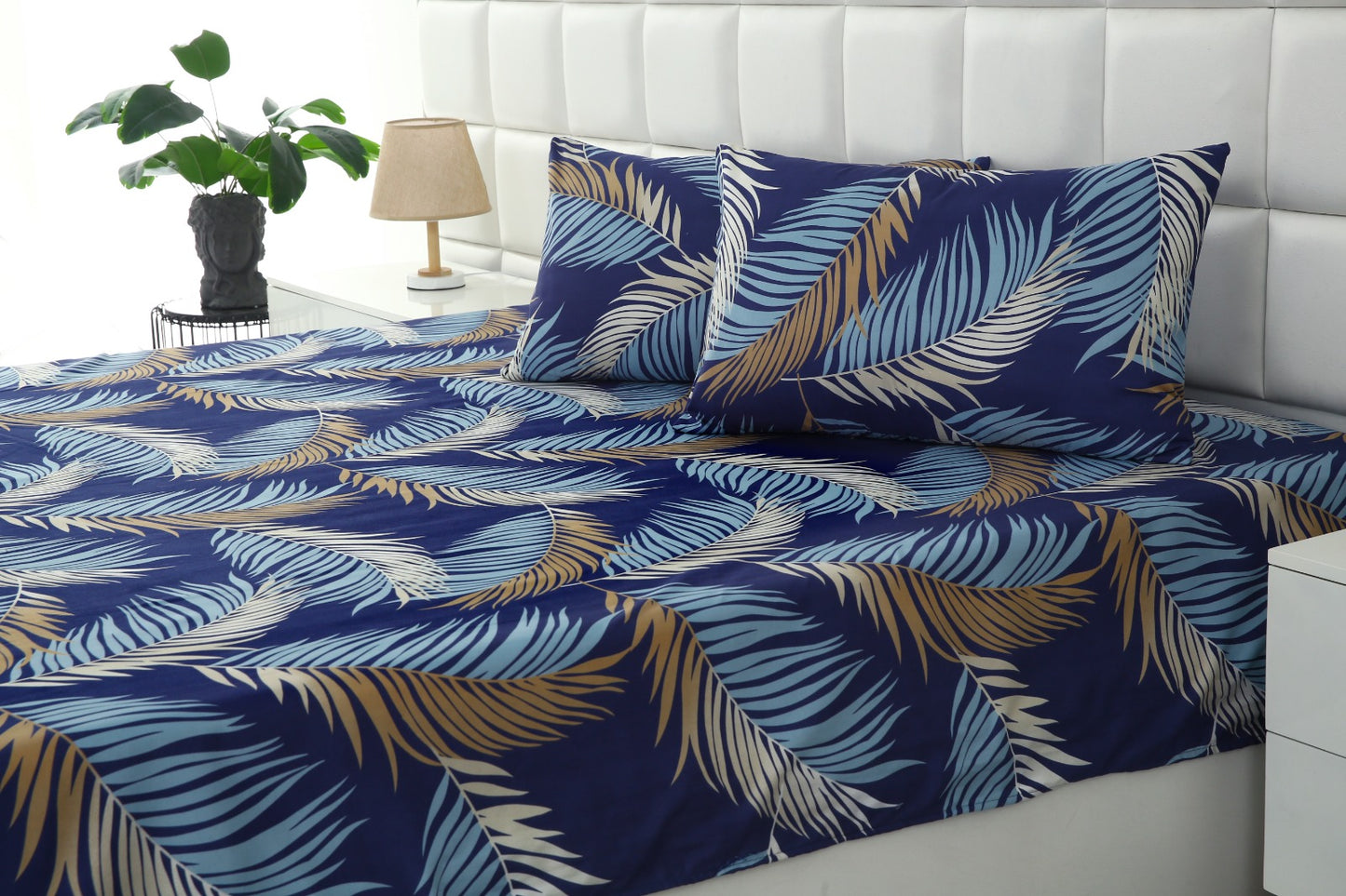 3 PCs Double Bed Sheet-Feathers BED SHEET Apricot
