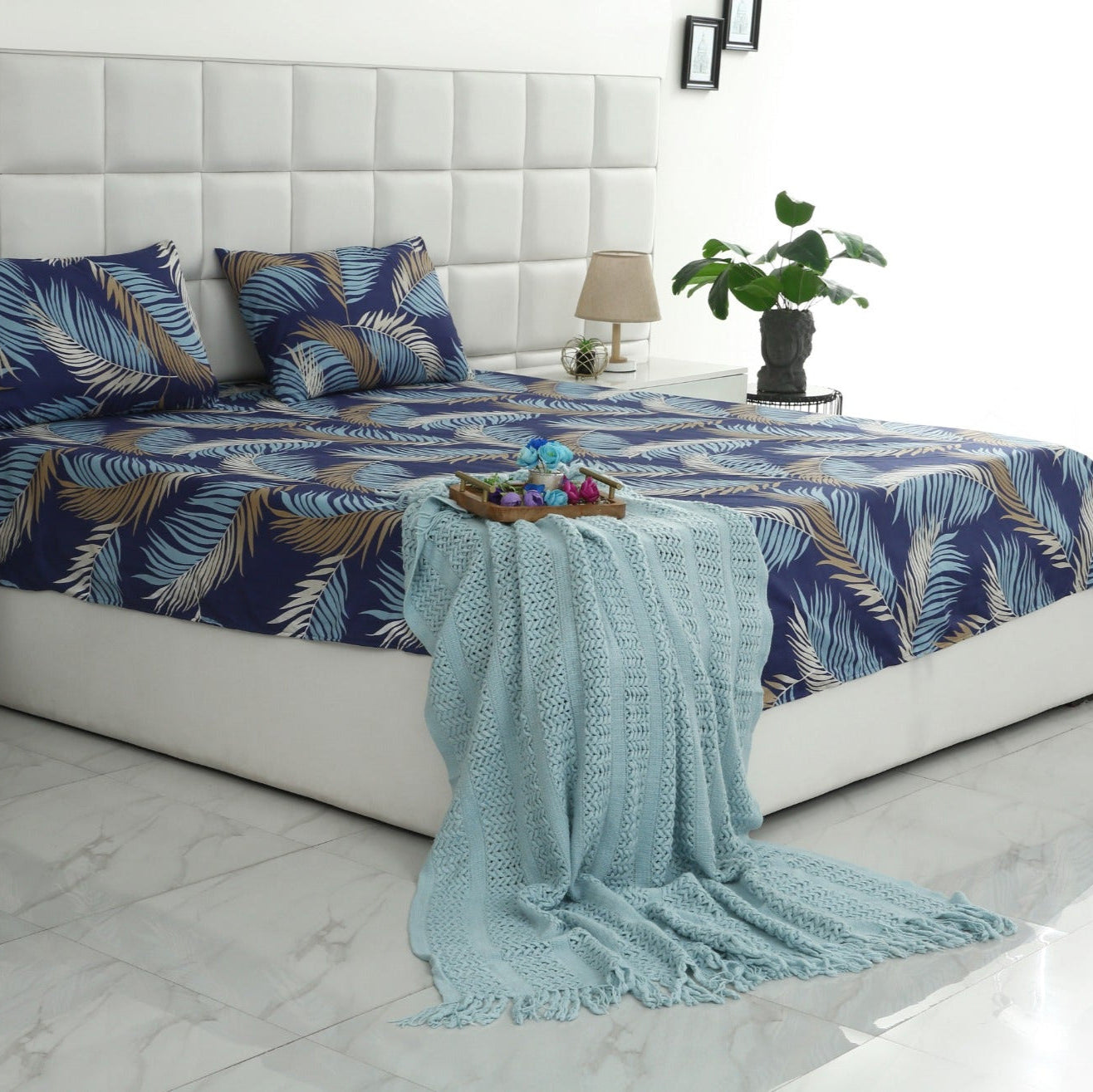3 PCs Double Bed Sheet-Feathers Bed Sheets Apricot