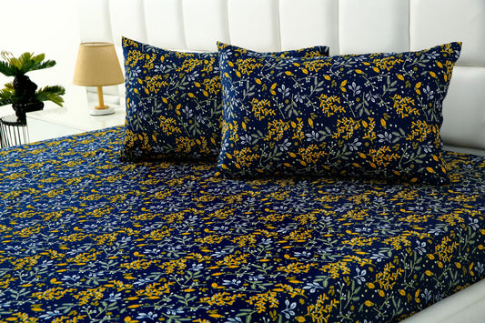 3 PCs Double Bed Sheet-Daffodils Bed Sheets Apricot