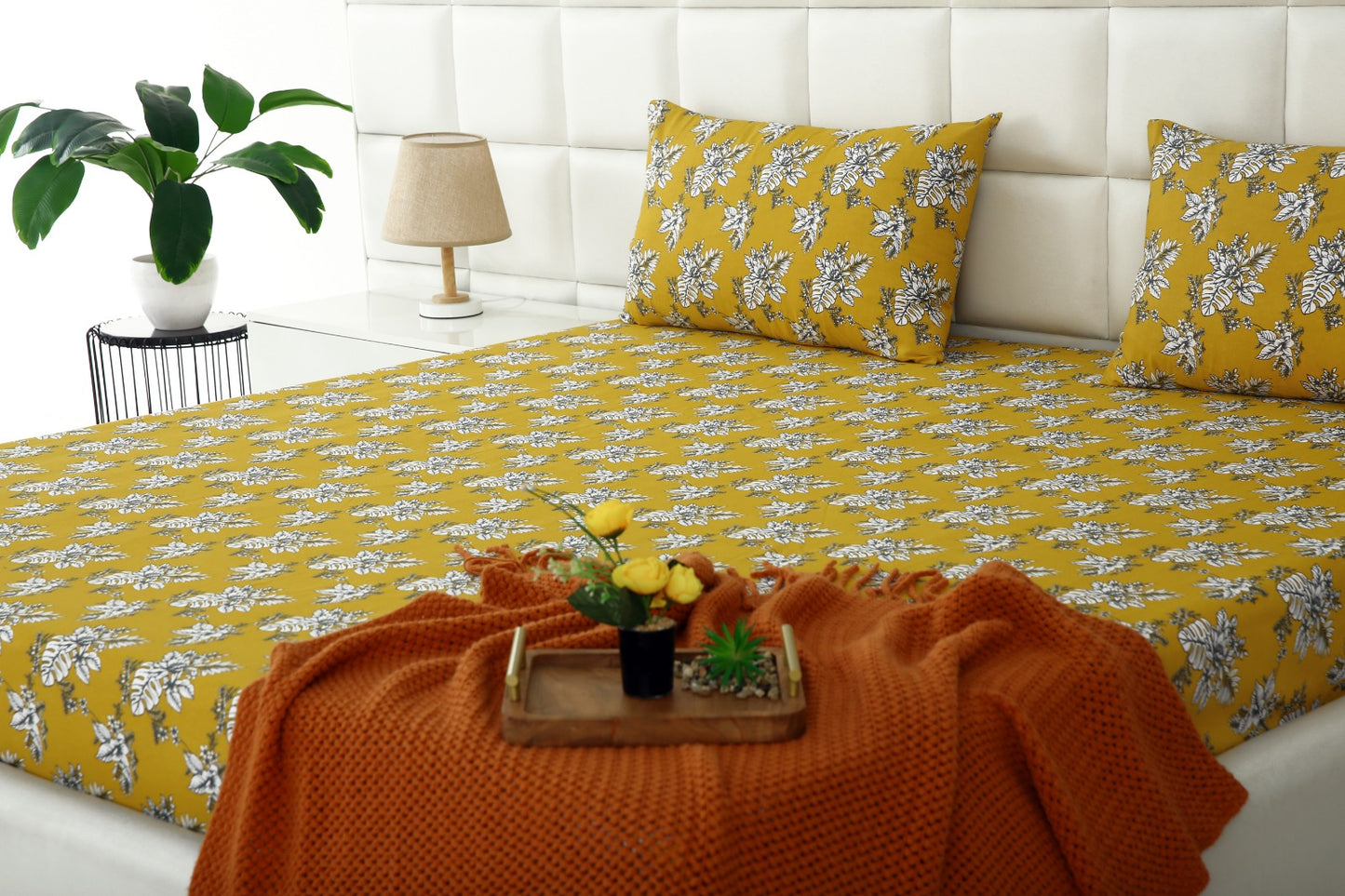 Fitted Bed Sheet-Mustard Garden Fitted Sheets Apricot
