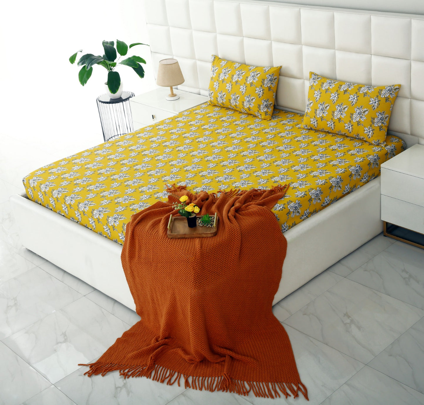 Fitted Bed Sheet-Mustard Garden Fitted Sheets Apricot