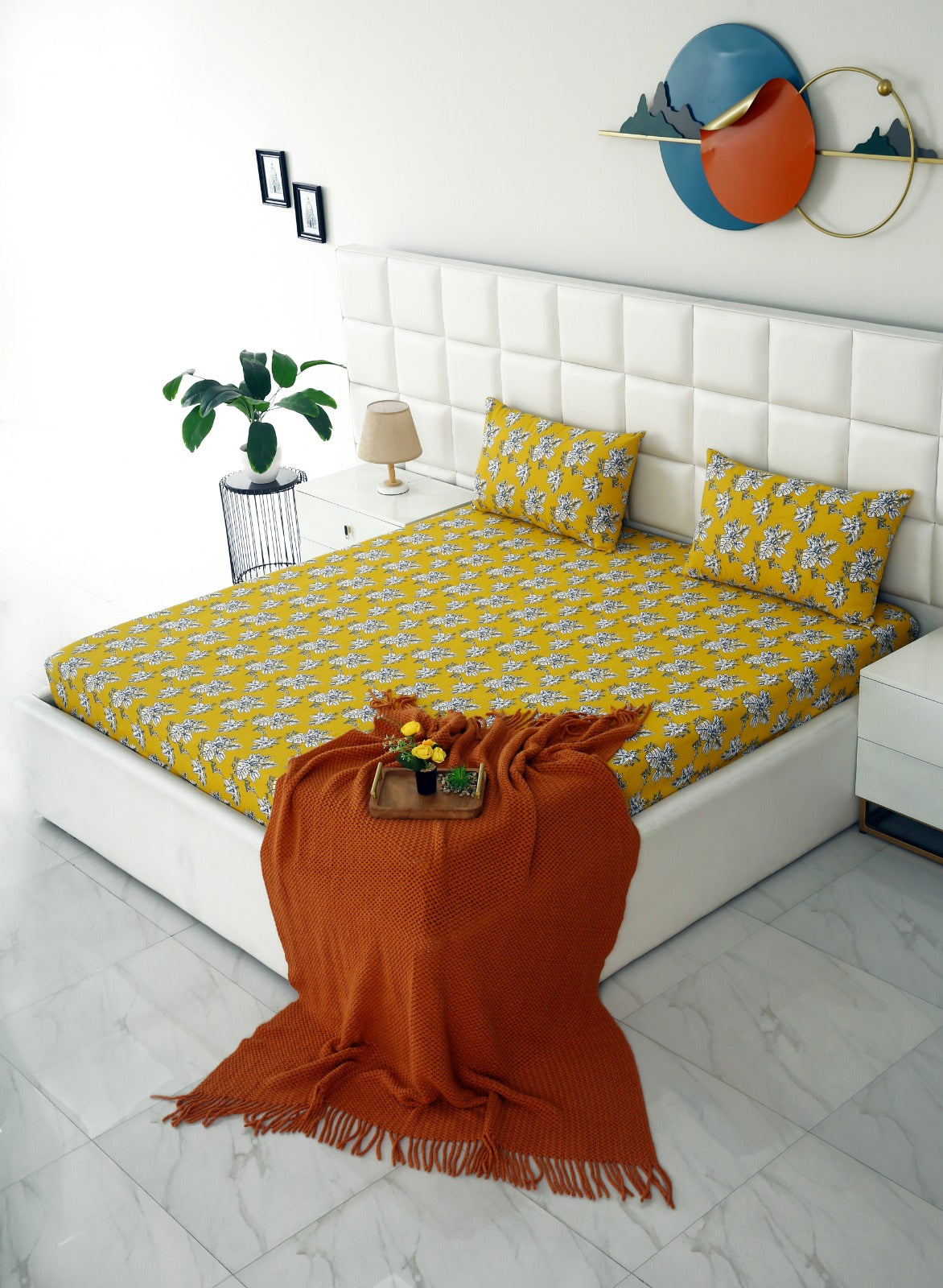 Fitted Bed Sheet-Mustard Garden Fitted Sheets Apricot