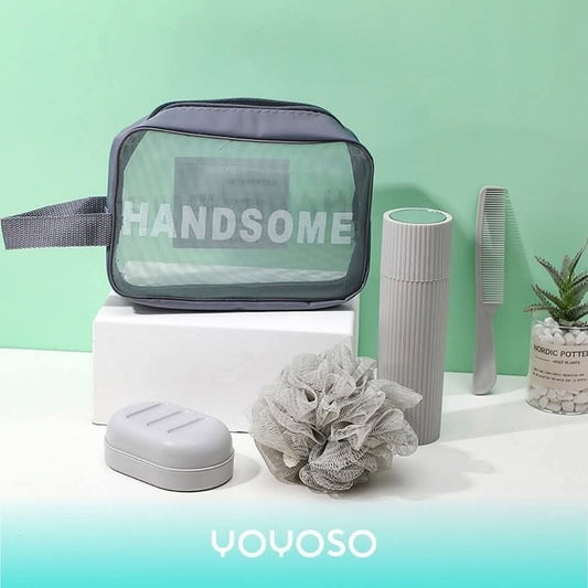 4Pcs Acrylic Travel Personal Tools With Bag-SA2408-294 Cosmetic Pouches Apricot