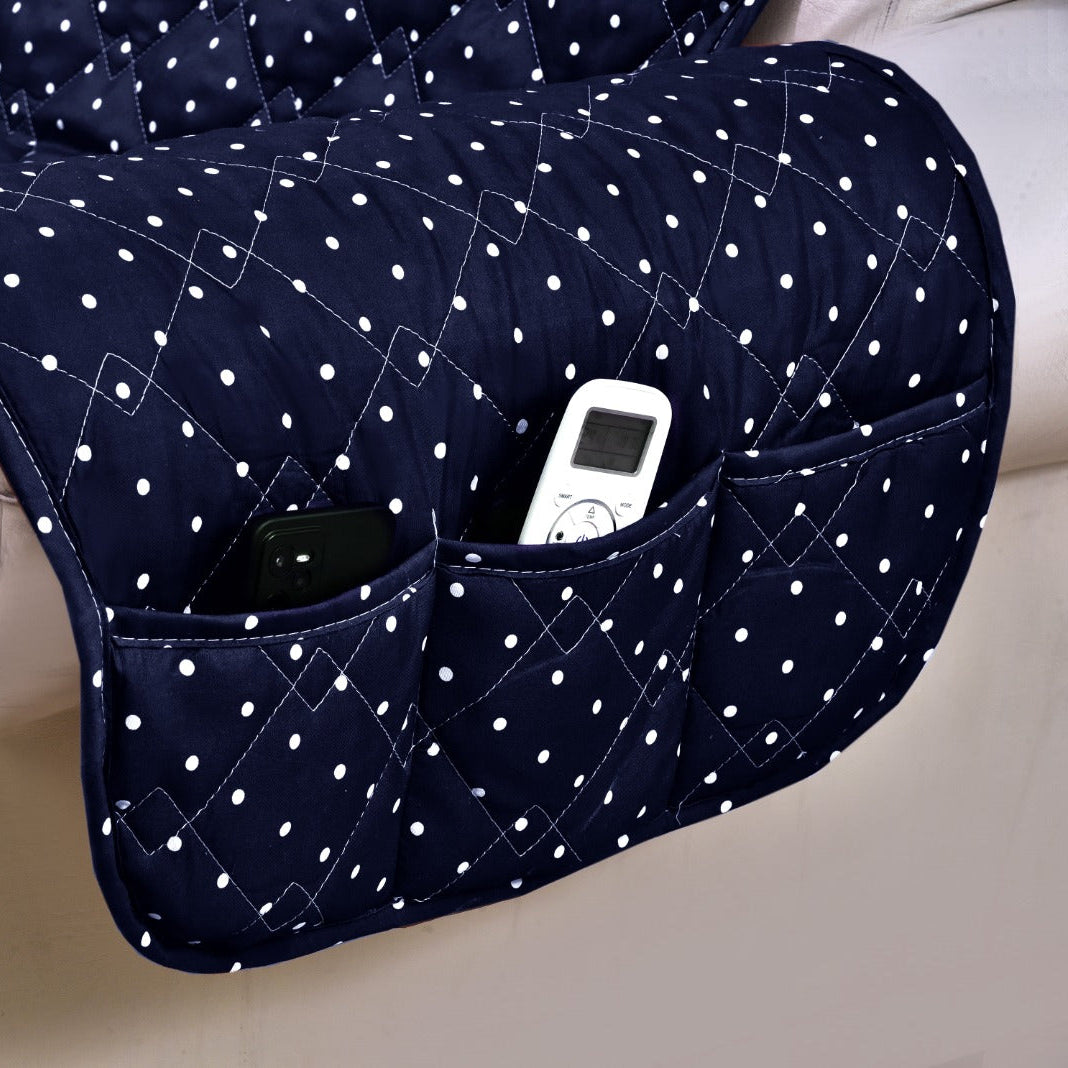 Sofa Cover-Blue Polka With Pockets Sofa Cover Apricot