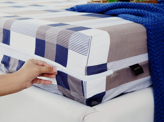 Zipper Mattress Cover Printed-Brown Check Protectors Apricot