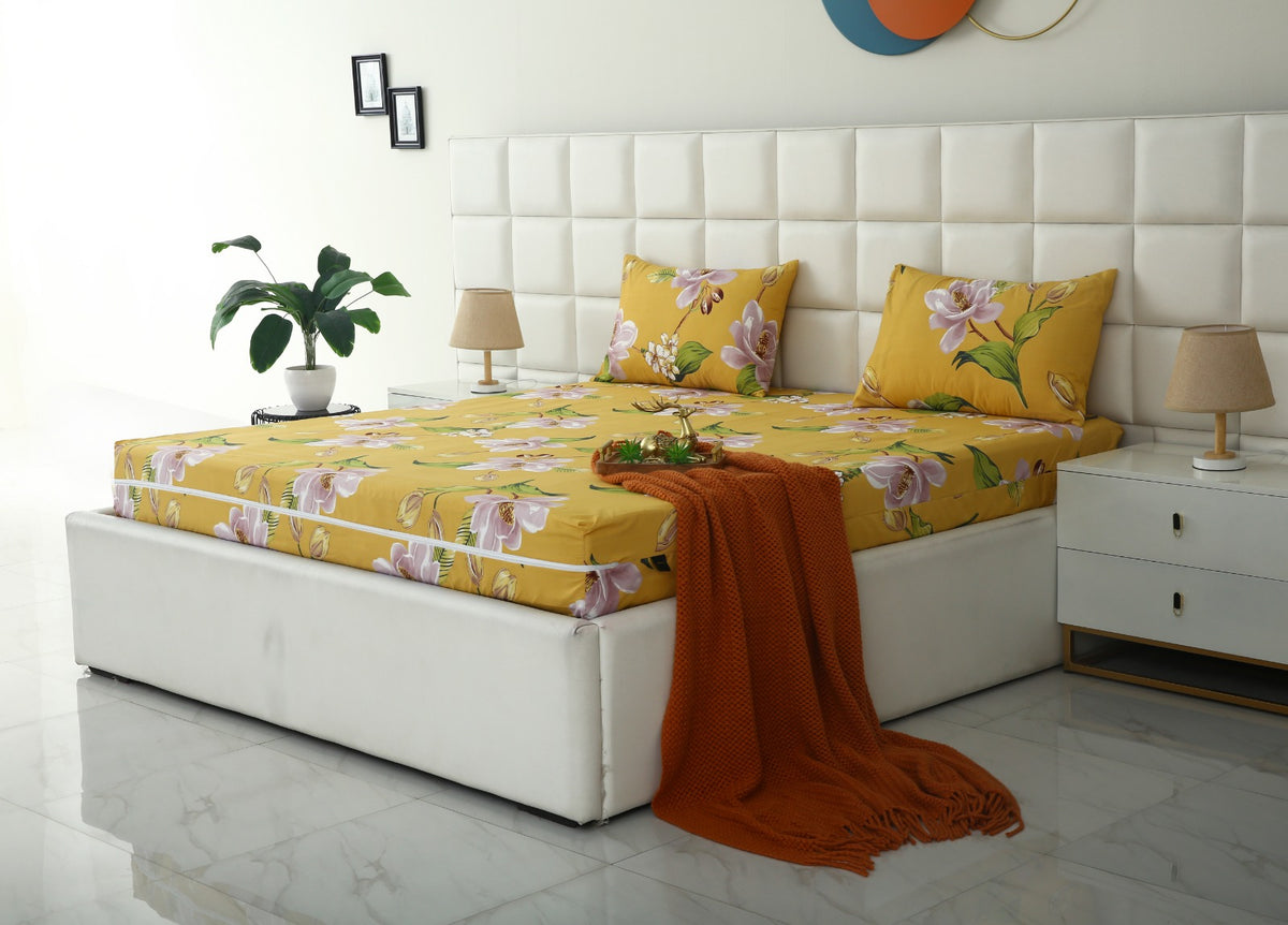 Zipper Mattress Cover Printed-Hibiscus Protectors Apricot