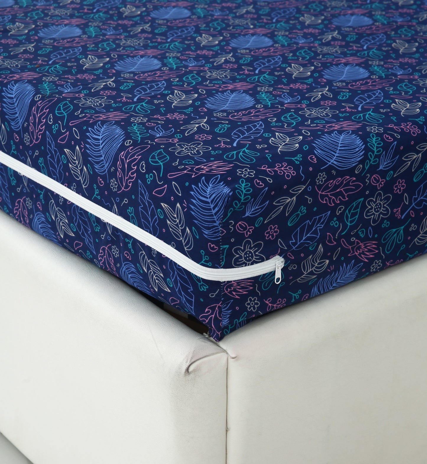 Zipper Mattress Cover Printed-Blue Lilly Protectors Apricot