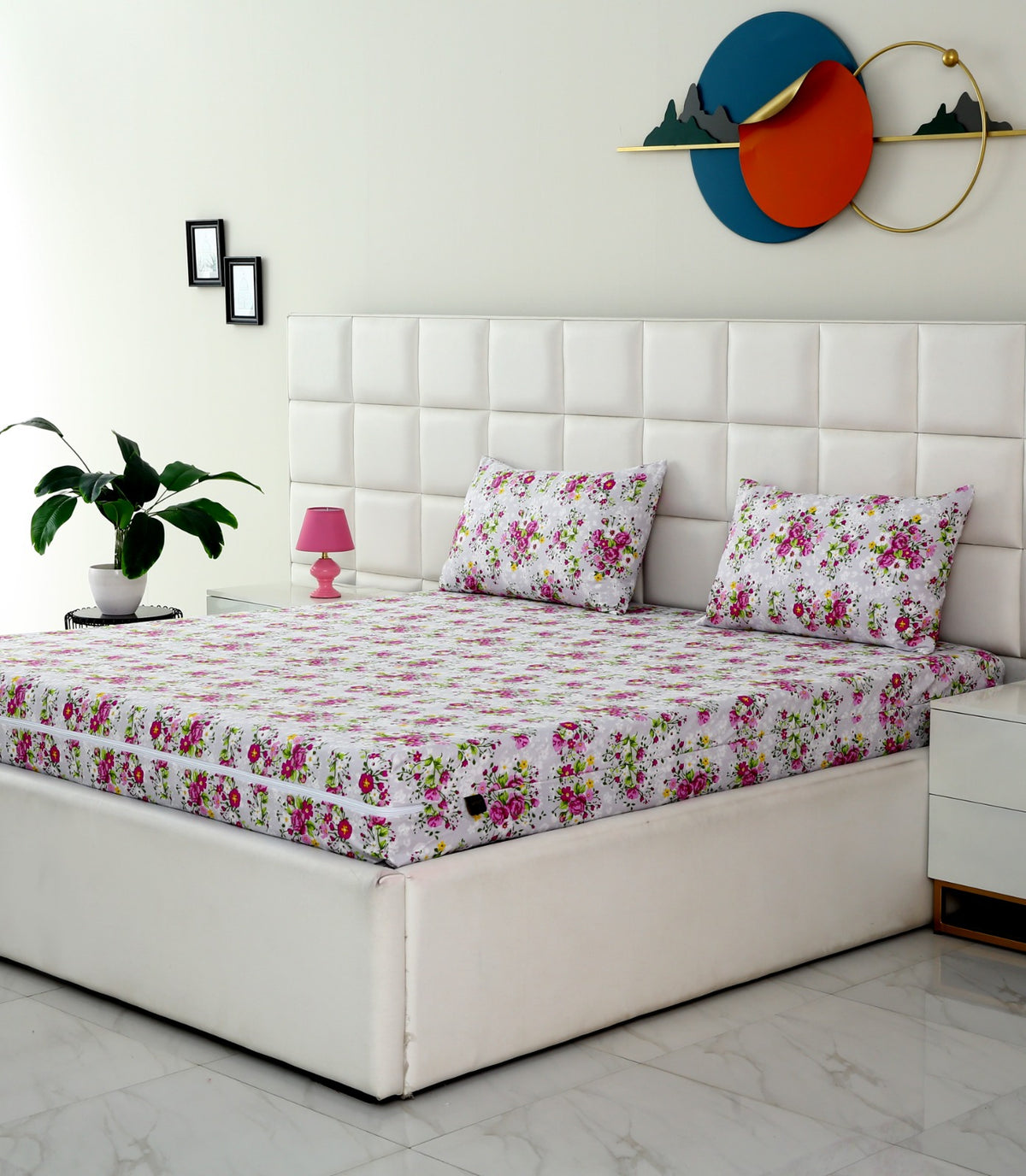 Zipper Mattress Cover Printed-Sweet Pea Protectors Apricot