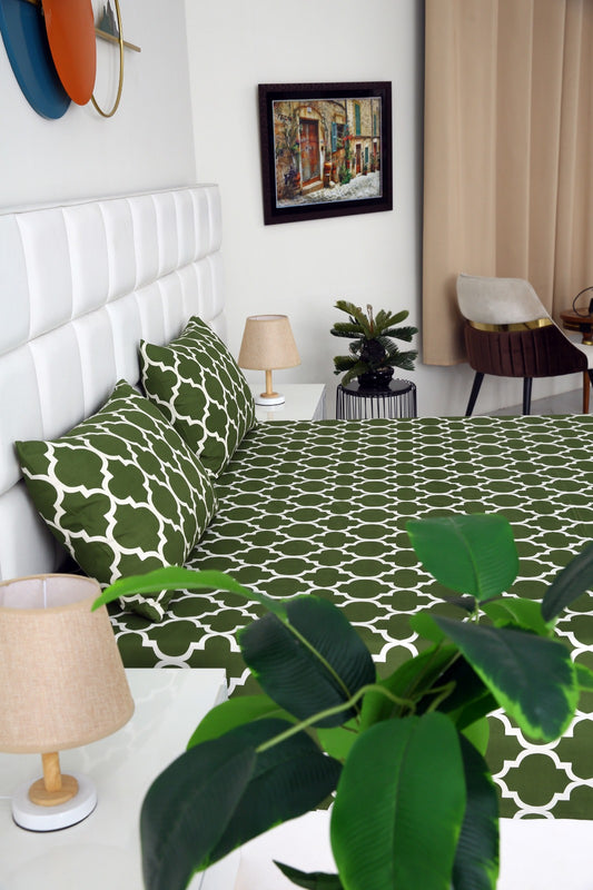 3 PCs Bed Sheet-Olive Geometric BED SHEET Apricot