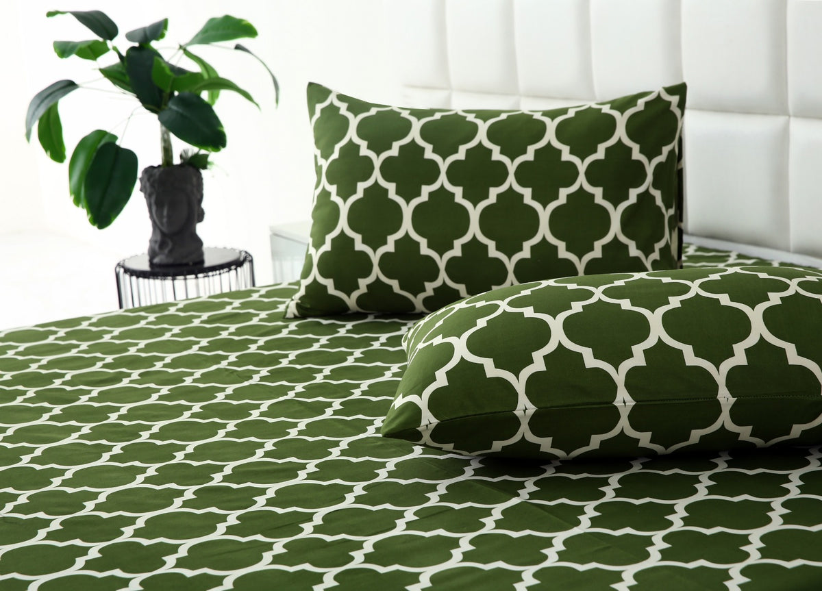 3 PCs Bed Sheet-Olive Geometric BED SHEET Apricot